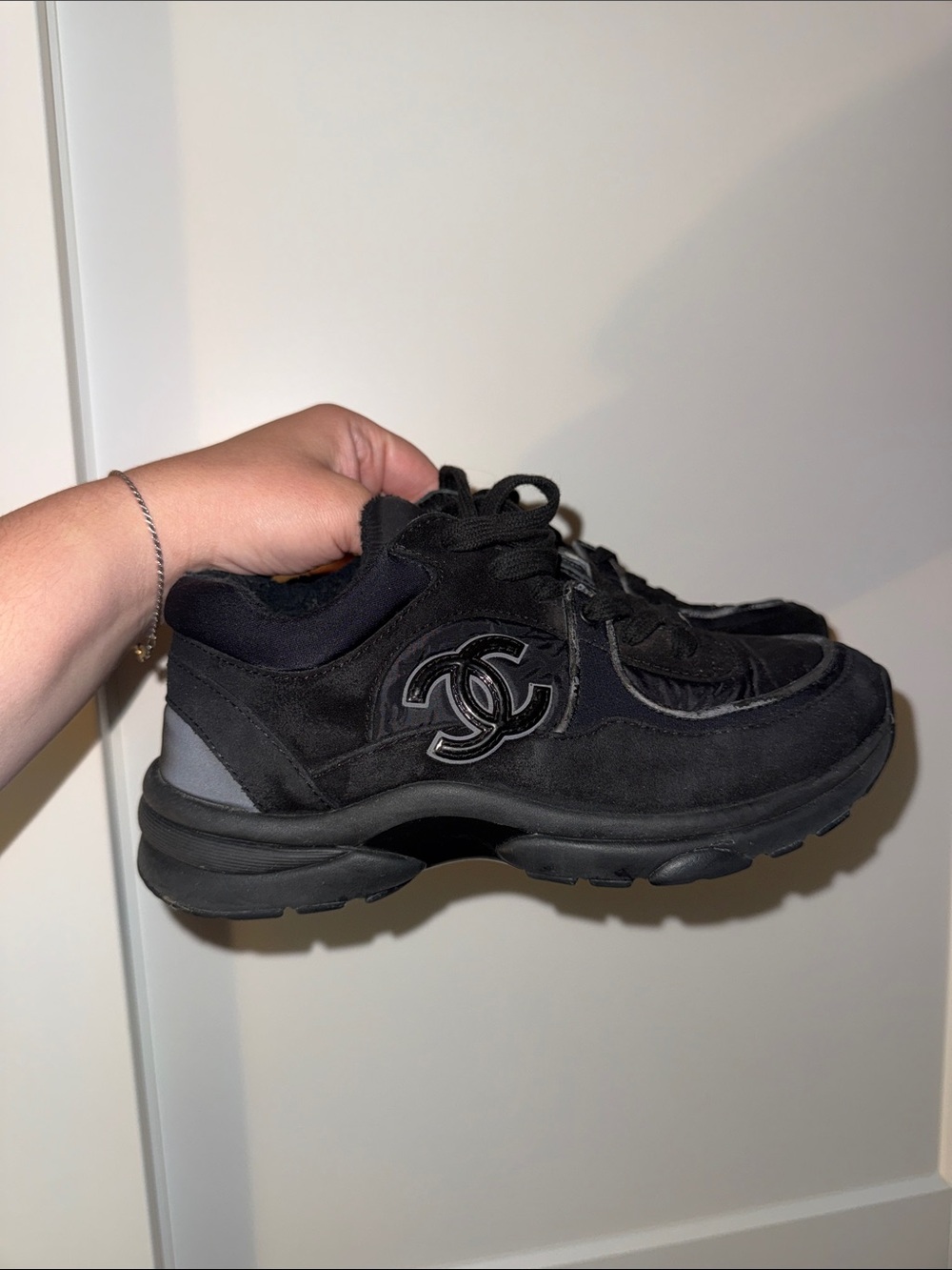 CHANEL Black Suede CC Logo Chunky Sneaker